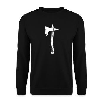 Wikinger Axt Krieger Mittelalter Vektor - Unisex Pullover - Schwarz - Vorne - Alina (178cm) & Michal (187cm)