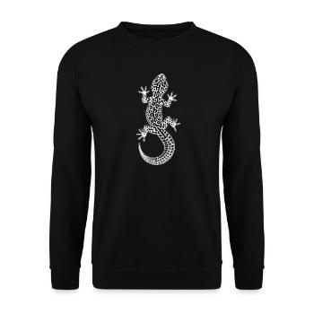 Gecko Linienkunst auf Tierform - Unisex Pullover - Schwarz - Vorne - Alina (178cm) & Michal (187cm)
