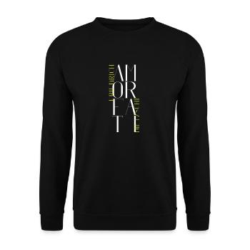 Amor Fati - Liebe dein Schicksal - Nietzsche - Unisex Pullover - Schwarz - Vorne - Alina (178cm) & Michal (187cm)