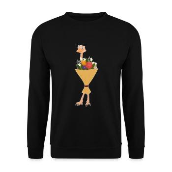 Vogelstrauß - Blumenstrauß mit Straußenvogel - Unisex Pullover - Schwarz - Vorne - Alina (178cm) & Michal (187cm)