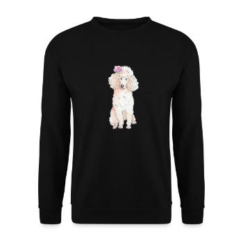 Pudel mit Blume - Unisex Pullover - Schwarz - Vorne - Alina (178cm) & Michal (187cm)