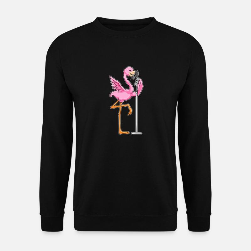 Flamingo beim Singen mit Mikrofon - Unisex Pullover - Schwarz