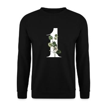 Nummer 1 Blumengrün -1. Blumengeburtstag - Unisex Pullover - Schwarz - Vorne - Alina (178cm) & Michal (187cm)