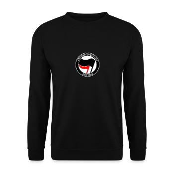 Antifaschistische Aktion mit schwarzer roter Fahne - Unisex Pullover - Schwarz - Vorne - Alina (178cm) & Michal (187cm)