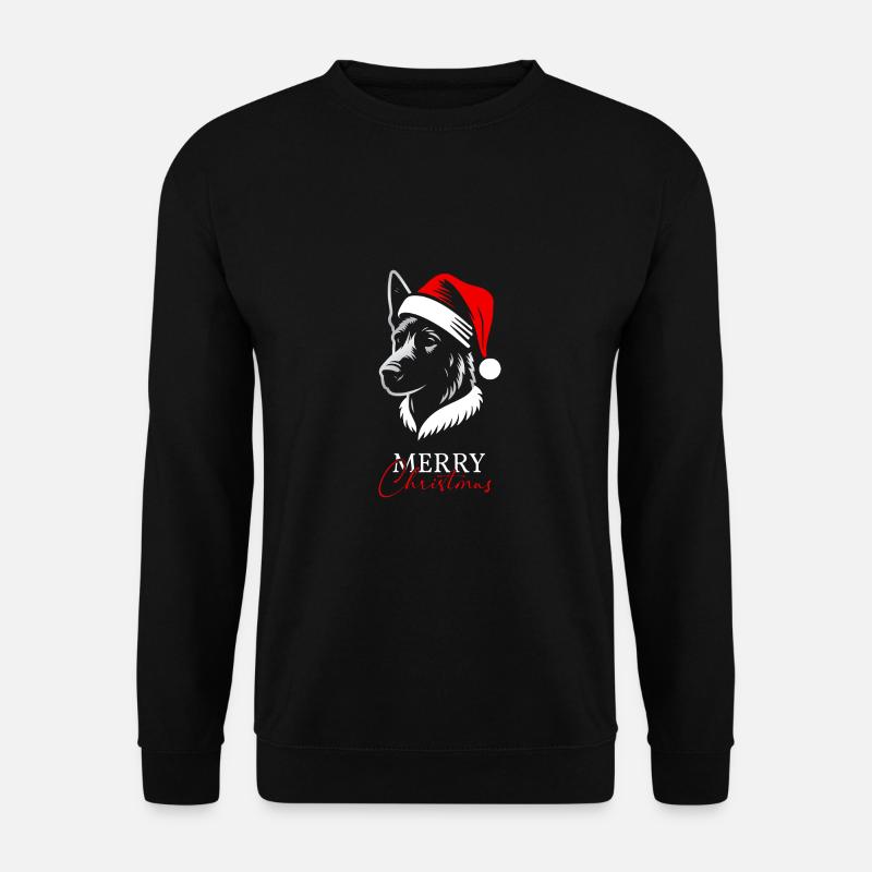Malinois Merry Christmas, Hundekopf - Unisex Pullover - Schwarz