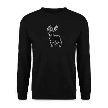 Schwarzer Hirsch Geweih Patchmotiv - Unisex Pullover - Schwarz - Vorne - Alina (178cm) & Michal (187cm)