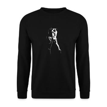 Kletterer am Felsen – Outdoor Abenteuer Symbol - Unisex Pullover - Schwarz - Vorne - Alina (178cm) & Michal (187cm)