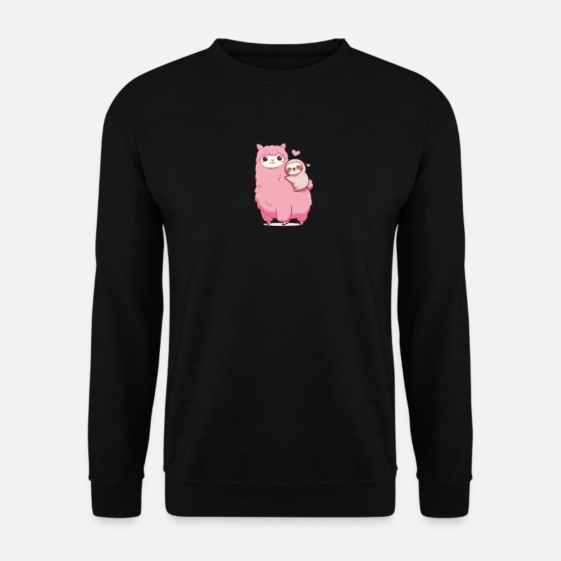 Alpaka Llama Faultier Lama kawaii rosa süß pink - Unisex Pullover - Schwarz