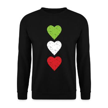 Woman Life Freedom Menschenrechte used look Herzen - Unisex Pullover - Schwarz - Vorne - Alina (178cm) & Michal (187cm)