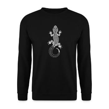 Gecko Punktmuster Weiß auf Schwarz - Unisex Pullover - Schwarz - Vorne - Alina (178cm) & Michal (187cm)