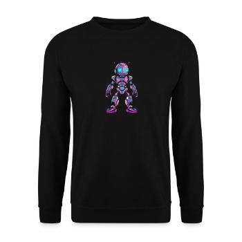 KI - Futuristischer Neon-Roboter - Unisex Pullover - Schwarz - Vorne - Alina (178cm) & Michal (187cm)