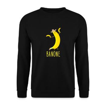 Lustige Banane als Cowboy (b) - Unisex Pullover - Schwarz - Vorne - Alina (178cm) & Michal (187cm)