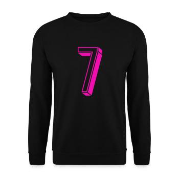Zahl sieben - Nummer 7 pink Mädchen Trikotnummer - Unisex Pullover - Schwarz - Vorne - Alina (178cm) & Michal (187cm)