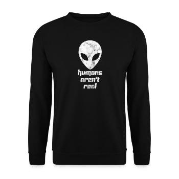 Alien, tête, Humans Aren’t Real, des proverbes drôles - Sweat-shirt Unisexe - noir - Devant - Alina (178cm) & Michal (187cm)