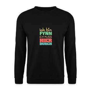Vorname Name Fynn Geschenkidee - Unisex Pullover - Schwarz - Vorne - Alina (178cm) & Michal (187cm)