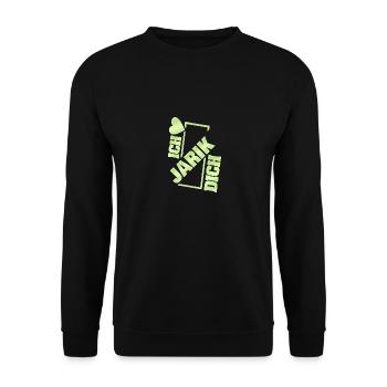 Geschenk für Jarik - Unisex Pullover - Schwarz - Vorne - Alina (178cm) & Michal (187cm)