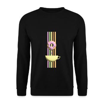 Einladung zum Kaffee oder Tee mit Rosa Donut. - Unisex Pullover - Schwarz - Vorne - Alina (178cm) & Michal (187cm)