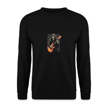 Sensenmann mit E-Gitarre Rock Heavy Metal - Unisex Pullover - Schwarz - Vorne - Alina (178cm) & Michal (187cm)