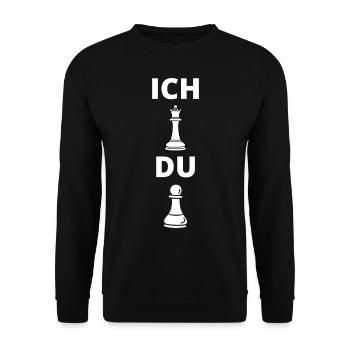 Schach Spruch Geschenk Schachmatt Queens Gambit - Unisex Pullover - Schwarz - Vorne - Alina (178cm) & Michal (187cm)