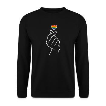 Pride Herz Regenborgen Fingerherz  - Unisex Pullover - Schwarz - Vorne - Alina (178cm) & Michal (187cm)