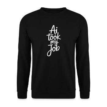 AI Took My Job Handlettering Tee - Unisex Pullover - Schwarz - Vorne - Alina (178cm) & Michal (187cm)