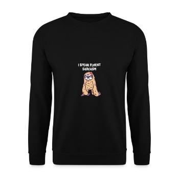 Ich spreche fließend Sarkasmus lustige Freunde Hum - Unisex Pullover - Schwarz - Vorne - Alina (178cm) & Michal (187cm)