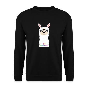 Lama with glasses with the phrase "be awesome" - Unisex Sweatshirt - black - Front - Alina (178cm) & Michal (187cm)