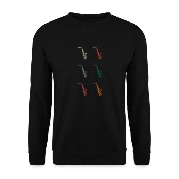 Retro Saxophon - Unisex Pullover - Schwarz - Vorne - Alina (178cm) & Michal (187cm)