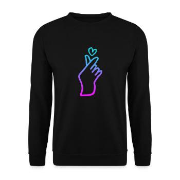 Kpop Handzeichen Herz - Unisex Pullover - Schwarz - Vorne - Alina (178cm) & Michal (187cm)