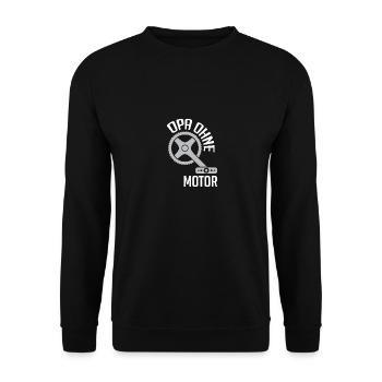 Opa fährt ohne Motor und Akku Fitness im Alter - Unisex Pullover - Schwarz - Vorne - Alina (178cm) & Michal (187cm)