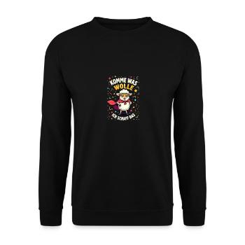 Komme was wolle - Karneval Schaf - Unisex Pullover - Schwarz - Vorne - Alina (178cm) & Michal (187cm)