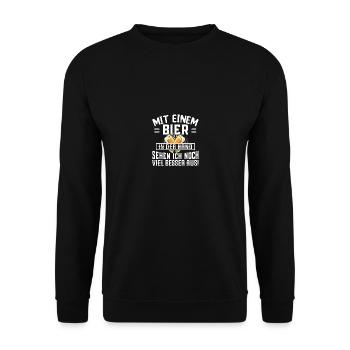Mit einem Bier in der Hand - Unisex Pullover - Schwarz - Vorne - Alina (178cm) & Michal (187cm)