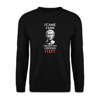 Kaugeräusche Chewing Essgeräusche Schmatzen Kauen - Unisex Pullover - Schwarz - Vorne - Alina (178cm) & Michal (187cm)