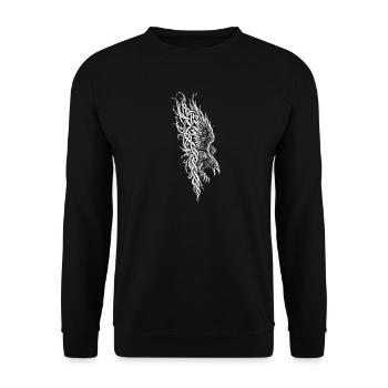 Der Rabe im Sturzflug – Nordisches Flechtwerk - Unisex Pullover - Schwarz - Vorne - Alina (178cm) & Michal (187cm)