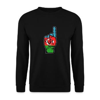 Aserbaidschan Flagge Nummer 1 used - Unisex Pullover - Schwarz - Vorne - Alina (178cm) & Michal (187cm)