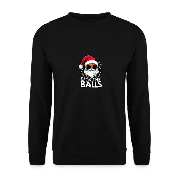 Basketball Im Weihnachtsmannkostüm "Deck The Balls - Unisex Pullover - Schwarz - Vorne - Alina (178cm) & Michal (187cm)