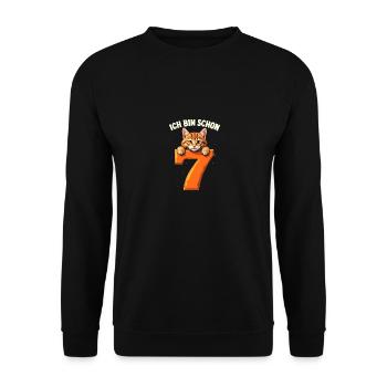 7. Geburtstag Mädchen Junge Katze Ich Bin Schon - Unisex Pullover - Schwarz - Vorne - Alina (178cm) & Michal (187cm)