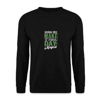 Regenbogen-Vibes machen den St. Patricks Day magisch - Unisex Pullover - Schwarz - Vorne - Alina (178cm) & Michal (187cm)