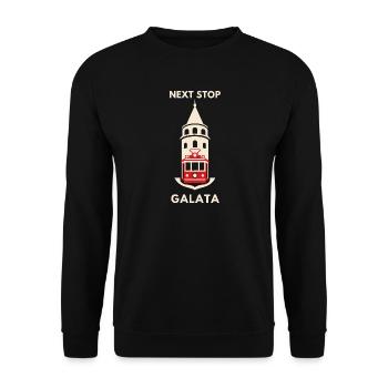 Nächste Haltestelle Galata-Tram - Unisex Pullover - Schwarz - Vorne - Alina (178cm) & Michal (187cm)