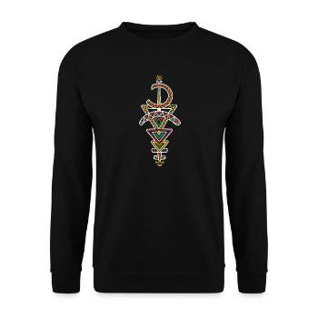 Amazigh geometric totem in ancestral colors - Unisex Sweatshirt - black - Front - Alina (178cm) & Michal (187cm)