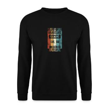Level 66 Life is like Hardcore Gaming - Unisex Pullover - Schwarz - Vorne - Alina (178cm) & Michal (187cm)