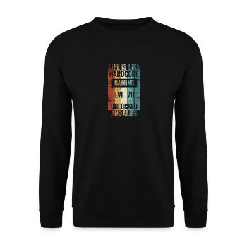 Level 70 Life is like Hardcore Gaming - Unisex Pullover - Schwarz - Vorne - Alina (178cm) & Michal (187cm)