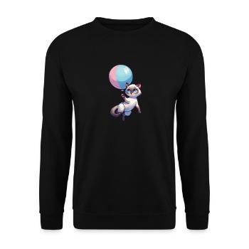Katze mit Luftballon - Unisex Pullover - Schwarz - Vorne - Alina (178cm) & Michal (187cm)