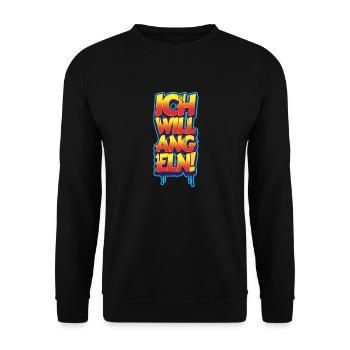 ICH WILL ANGELN, Anglershirt, Angeln, Fisch - Unisex Pullover - Schwarz - Vorne - Alina (178cm) & Michal (187cm)