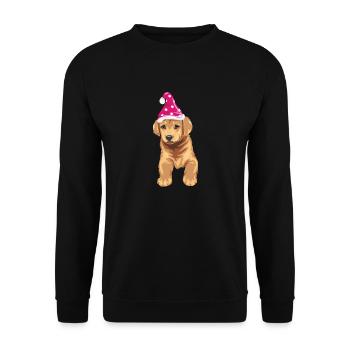 Lustiger Golden Retriever-Welpe mit Hut - Unisex Pullover - Schwarz - Vorne - Alina (178cm) & Michal (187cm)