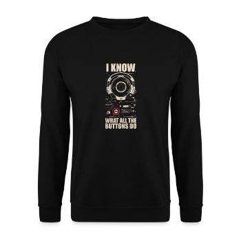 Ich weiß, was alle Tasten tun - Unisex Pullover - Schwarz - Vorne - Alina (178cm) & Michal (187cm)