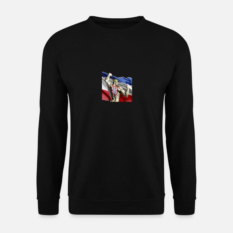 Muskelmann hält Serbische Flagge - Unisex Pullover - Schwarz