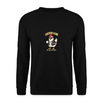 Lustiges Hühner-Spiel - Lustiges Huhn - Unisex Pullover - Schwarz - Vorne - Alina (178cm) & Michal (187cm)