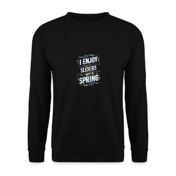 Ich genieße Slider am meisten im Frühling Spaß - Unisex Pullover - Schwarz - Vorne - Alina (178cm) & Michal (187cm)