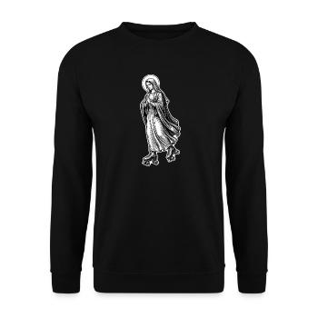 Roller Skate Mary – Lustiges Meme der Jungfrau Maria - Unisex Pullover - Schwarz - Vorne - Alina (178cm) & Michal (187cm)